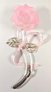 2"x6" Blown Glass Pink Rose Art Glass Sculpture with Pink Ribbon - Picture 1 of 11