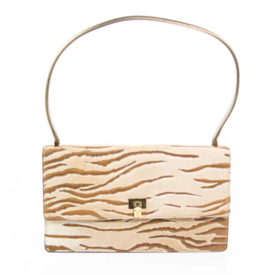 BEAUTIFUL LAMBERTSON TRUEX BROWN ZEBRA PONY BAGUETTE HANDBAG EXCELLENT! - Image 1 of 4