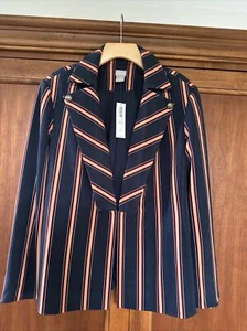CHICO'S 2 Navy Striped Twill Pointe Jacket Blazer Size Large NWT Rt $139 - Picture 1 of 8