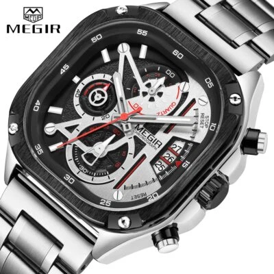Quartz Watch Men Waterproof Square Dial Wristwatch Chronograph Luminous Hands NR - Image 1 of 4