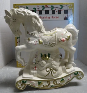 12" Christmas Holiday Rocking Horse Handpainted Ceramic Vintage In Original Box - Picture 1 of 12
