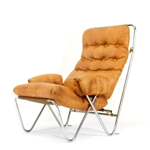 Retro Vintage Danish Design Leather Lounge Easy Chair Armchair 70s Mid Century - Picture 1 of 1