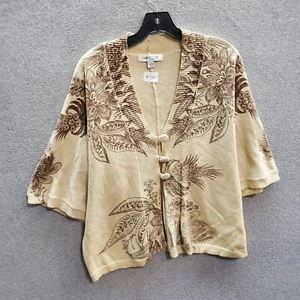 Coldwater Creek Women Sweater Large Cream Floral Flare Cardigan Knit READ - Picture 1 of 9
