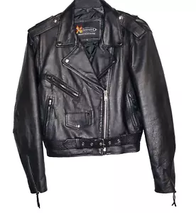 X Element Womens Black Leather Long Sleeve Zipped Pockets Motorcycle Jacket SZL - Picture 1 of 18