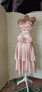 vtg Real Satin Shiny Peach Layers Evening Glam Bombshell Party Couette Dress 32" - Picture 1 of 11