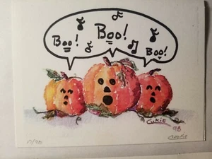 Jack-o-lantern Whimsical Watercolor Painting By Cookie 5x7 with Matt OOAK - Picture 1 of 2