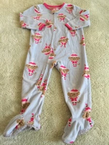 Child Of Mine Girls Blue Pink Monkey Santa Fleece Long Sleeve Pajamas 2T - Picture 1 of 7