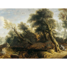 Monogrammist IVS Landscape With Hunter Large Wall Art Print 18X24 In