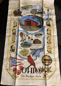 Vintage Ohio The Buckeye State Leinen Geschirrtuch The Kay Dee Company Neu mit Etikett - Bild 1 von 2