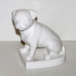 Pug Dog Ceramic figure large white bulldog puppy modern sculpture 7.5 in decor - Picture 1 of 12