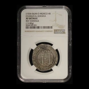 1554-56-O Mexico 4 Reales Charles & Joanna NGC XF Detail Rev Damage - Free Ship - Picture 1 of 3