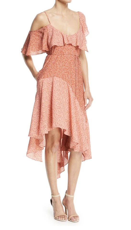 JOIE Hacinthia Asymmetrical Mix Sleeve Silk Dress Medium Retail