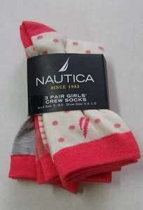 NWT Girls Nautica Set of 3 Pairs of Crew Socks Sock Size 6-8.5 Shoe Size 5.5-1.5 - Picture 1 of 1