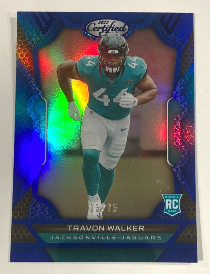 2022 PANINI CERTIFIED TRAVON WALKER ROOKIE MIRROR BLUE PRIZM SP #/75 JAGUARS