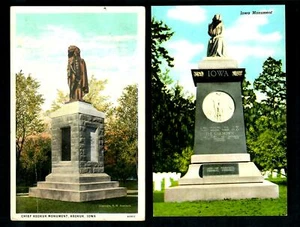 K 18 Iowa 2 pcs. Monuments Chief Koekuk, Woman The Unknown White Borders - Picture 1 of 2