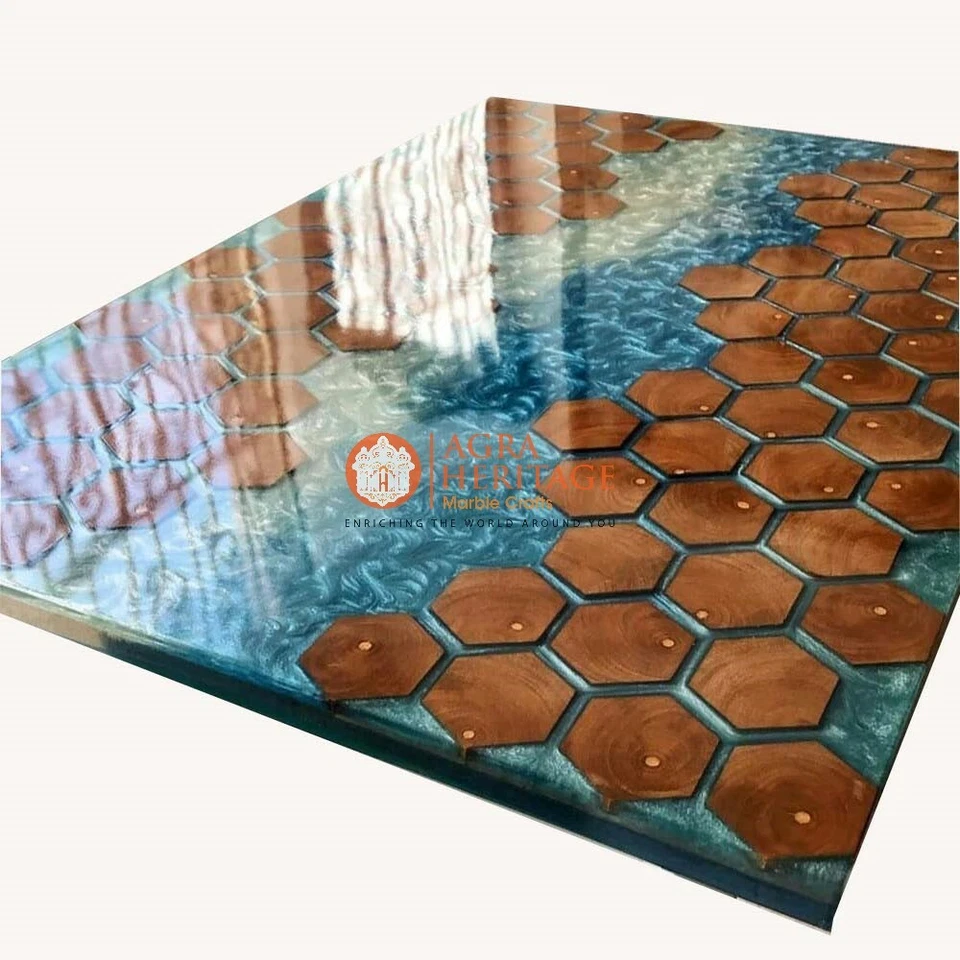Blue Ocean Resin River Acacia Dining Conference Table Honeycube Handmade Decors - Image 1 of 1