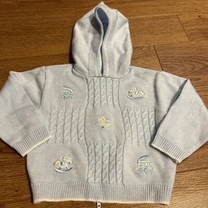 Carriage Boutiques Vintage Embroidered Blue Baby Infant Sweater / Hood Sz 6M - Picture 1 of 12