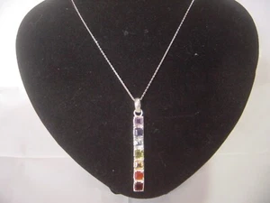 Beautiful Solid Silver 17" chain & superb genuine mixed gem stones long Pendant- - Bild 1 von 13