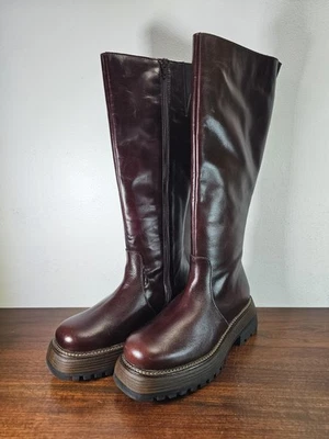 Botas Free People Rhodes para mujer 11 marrón cuero borgoña suela hasta la rodilla Foto 1 de 4