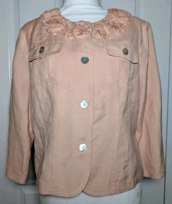 Chaqueta Ruby Rd Petite Mezcla Lino 12P Rosetas Melocotón Manga 3/4 Foto 1 de 4