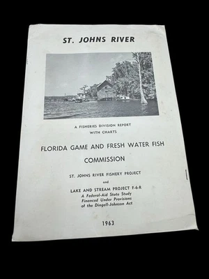 Gráficos de informes de pesca de colección del río St. Johns 1963 mapas incompletos de Lake Stream Foto 1 de 4