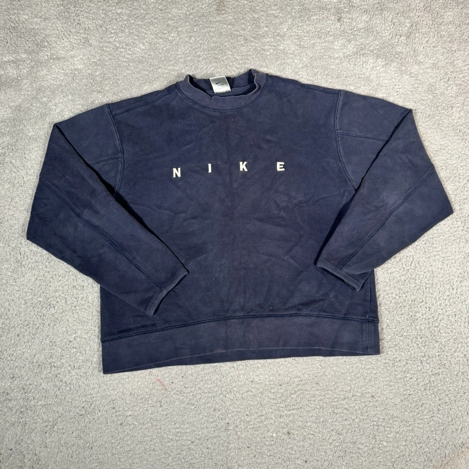 Sudadera vintage Nike para mujer mediana azul marino logotipo deletreado retro Y2K Foto 1 de 4