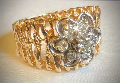 diamond flower cluster cut out nugget ring - Image 1 of 4