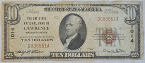 1929 $10 The BayState National Bank Of Lawrence Massachusaetts DA Block Low Ser - Picture 1 of 6