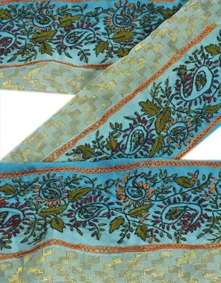 Sanskriti Vintage Sari Borde Borde Bordado a Mano 1 Yarda Artesanal Encaje Azul Foto 1 de 4