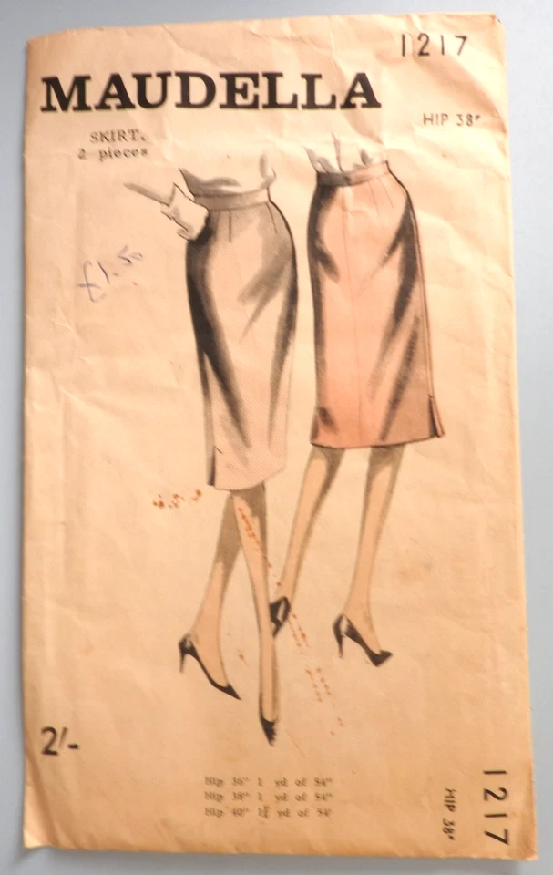 Maudella 1217 sewing pattern Slim Skirt with side slits  38" hip vintage 1960s? - Image 1 of 2