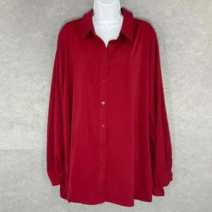 Susan Graver Button-Up Top Long Sleeve Collared Blouse Red Casual Career Sz XL - Picture 1 of 14