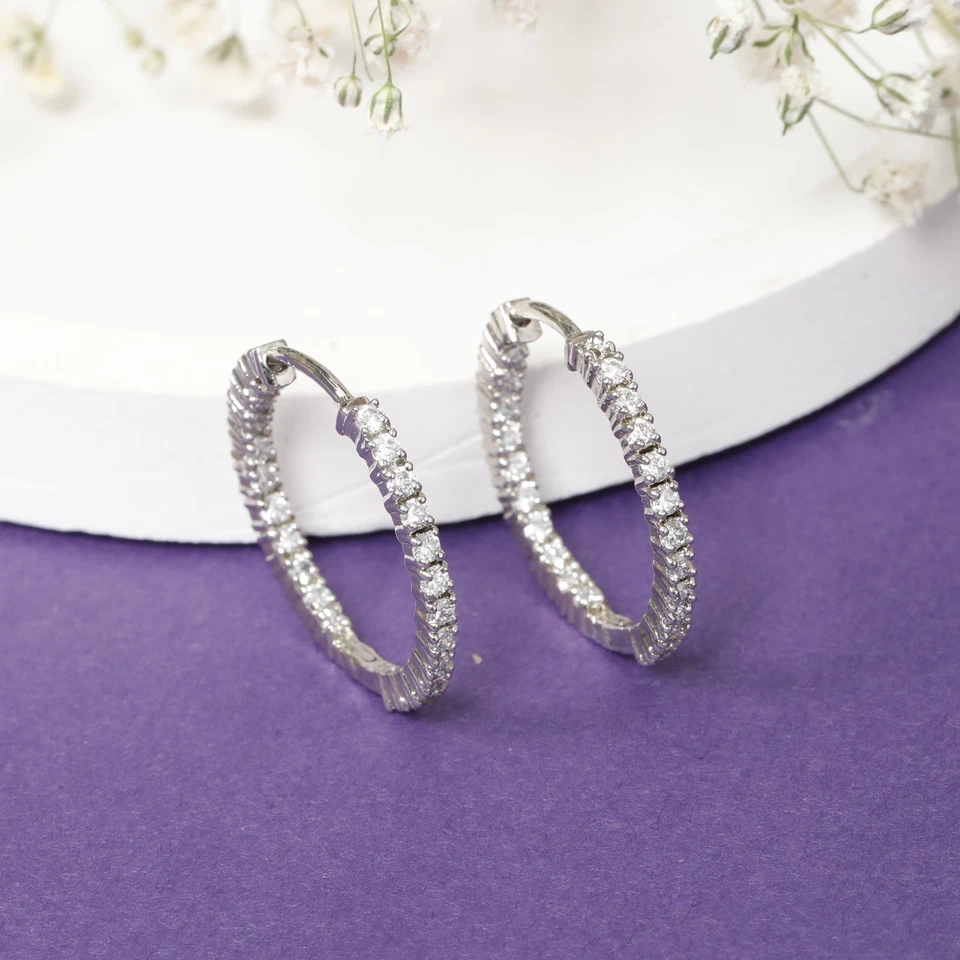 2ct F VS Lab Grown Diamond In & Out Hoop Earrings Studs in 14K White Gold Over Foto 1 de 1