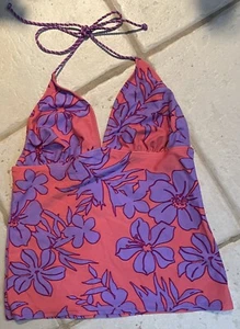 GIRLS TANKINI TOP OMLY SZ M CORAL HAWAIIN FLORAL HALTER SUPER CUTE!! - Picture 1 of 3