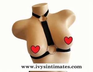 O Ring Chest Harness BDSM Lingerie Faux Leather Bra Handmade Cupless Top - Picture 1 of 5
