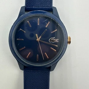Lacoste Watch Men Navy Blue Rose Gold 42MM Dial Silicone Band New Battery - Picture 1 of 13