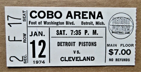 Detroit Pistons vs Cleveland Cavaliers Ticket stub Jan 12, 1974 - COBO Arena ! Cover
