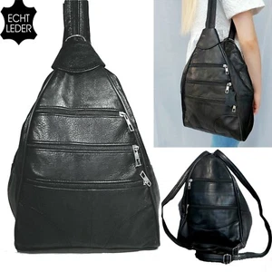 Damen Echtleder Tasche Rucksack Schultertasche Umhängetasche Crossbody Schwarz - Bild 1 von 12