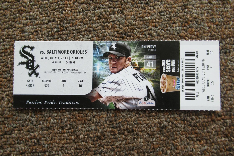 CHICAGO WHITE SOX VS BALTIMORE ORIOLES 7/3/2013 FULL TICKET ~ DAVIS/BECKHAM HRs - Image 1 of 1