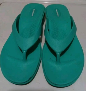  Okabashi Wedge Flip Flops Womans Size Large Splash Sea Glass Thong Sandals - Picture 1 of 12