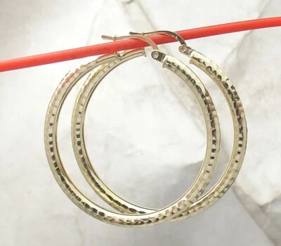 Серьги-кольца 1,5 дюйма с бриллиантовой огранкой НАСТОЯЩЕЕ желтое золото 10 карат 3 мм X 40 мм БЕСПЛАТНАЯ ДОСТАВКА - Изображение 1 из 4