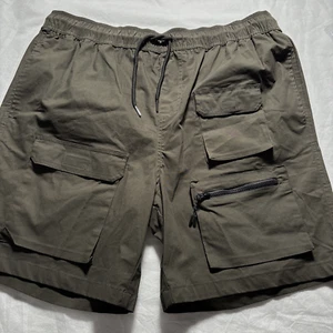 Size 2X Cargo Shorts Rue 21 Men's Black Elastic Waist Drawstring 6 Pocket - Picture 1 of 12