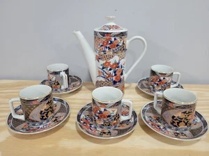 Andrea by Sadek Hand-painted Japanese Orange & Blue Flowers 12Pcs Tea Set for 5 - Picture 1 of 8