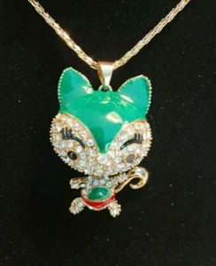 FASHION NECKLACE- CAT w/SILVER STONES Betsey Johnson? Nice! USA - Picture 1 of 4