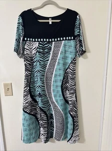 Per Seption Concept Short Sleeve Casual Dress Teal White Black Women's Size XL - Picture 1 of 5