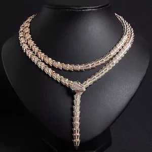 Collana con zirconi a forma di serpente doppio strato alla moda con collana di diamanti completi - Foto 1 di 9