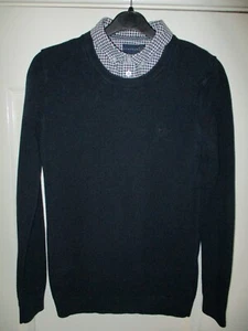 MENS NAVY COTTON JUMPER WITH SHIRT NECK ATTACHED SIZE S BY LINCOLN - Picture 1 of 3