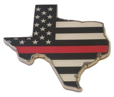Pegatina de camión de metal emblema edición estado de Texas bandera americana línea roja delgada de 3,5" Foto 1 de 3
