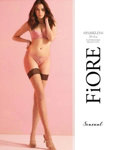 FiORE Sparkling Lace Top Hold Ups  20 Denier - Lush Chocolate Brown Lace Top - Picture 1 of 4