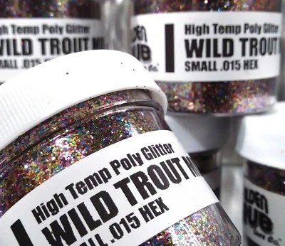 THE GOLDEN GRUB LURE CO NEW 2 OZ. Jar WILD TROUT MIX .015 High Temp Glitter Hex Fishing lure plastisol