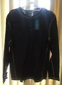 NWT Casual Retro Henley Black Long Sleeve Active Workout Hiking Henley T-Shirt - Picture 1 of 3